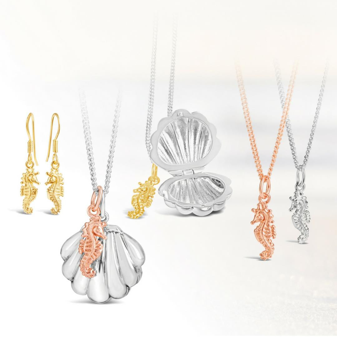 Lily Blanche Rose Gold Seahores Pendant group