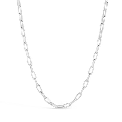 paperclip chain necklace in silver on a white background