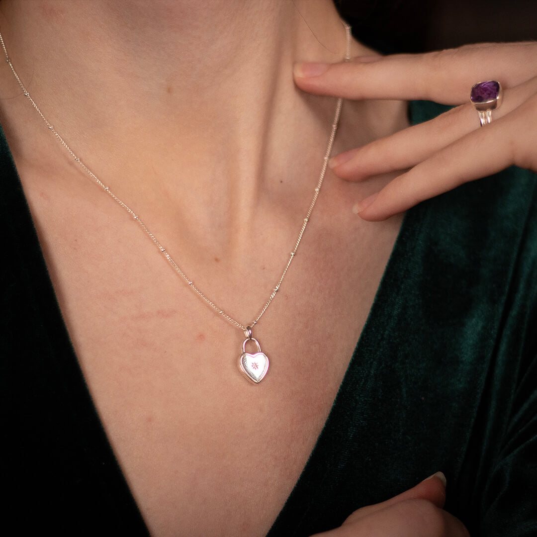 Silver Small Heart Diamond Necklace