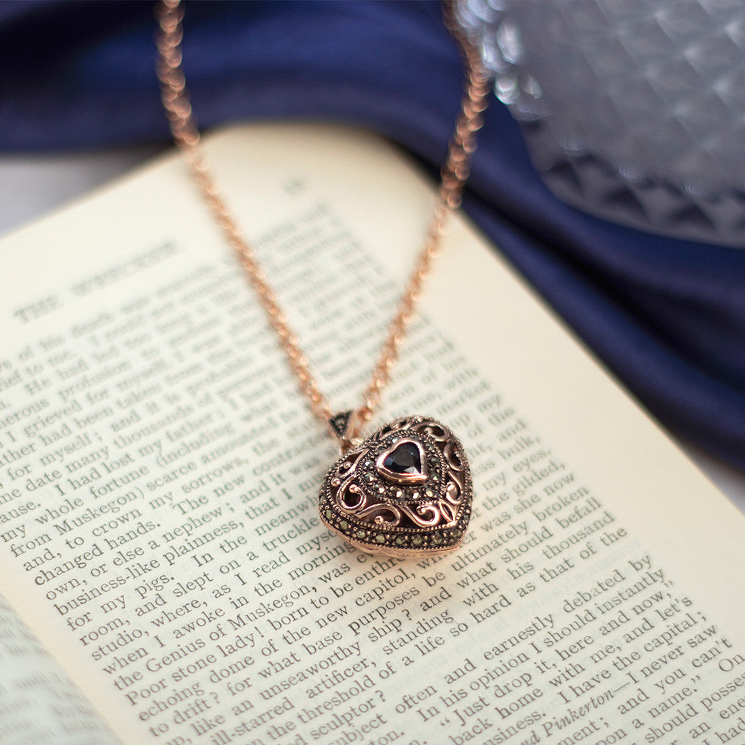 Sapphire Vintage Heart Locket | Rose Gold