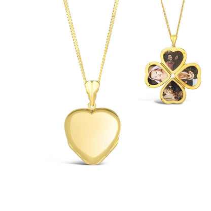closed and open four photo heart locket in gold