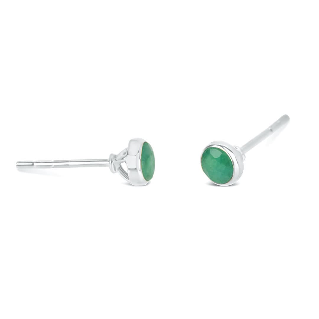 Lily Blanche silver mini stud earrings with emerald gemstone