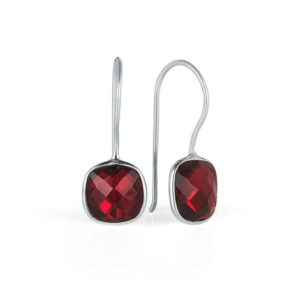 garnet earrings in silver on a white background