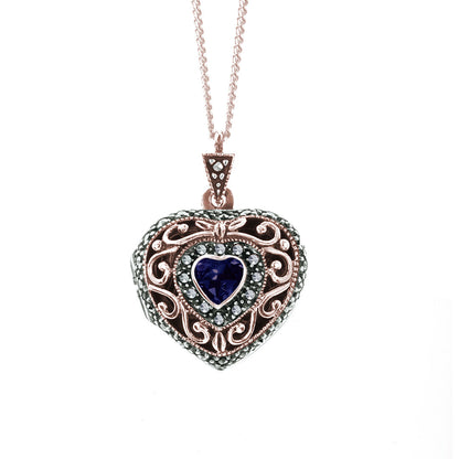 Sapphire Vintage Heart Locket | Rose Gold
