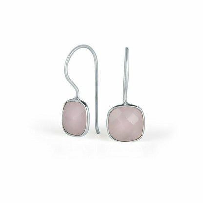 rose quartz earrings on a white background