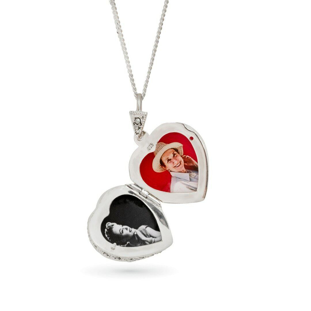 Lily Blanche white gold vintage heart locket with topaz gemstone and photos