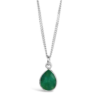 tear drop real emerald necklace on silver chain
