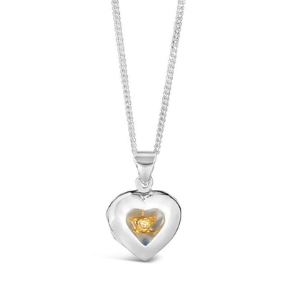 Lily Blanche sterling silver heart locket with gold bird inside