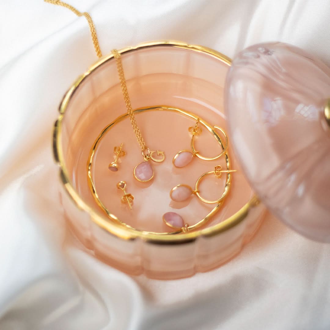 pink opal charm necklace in gold and other pink opal jewellery