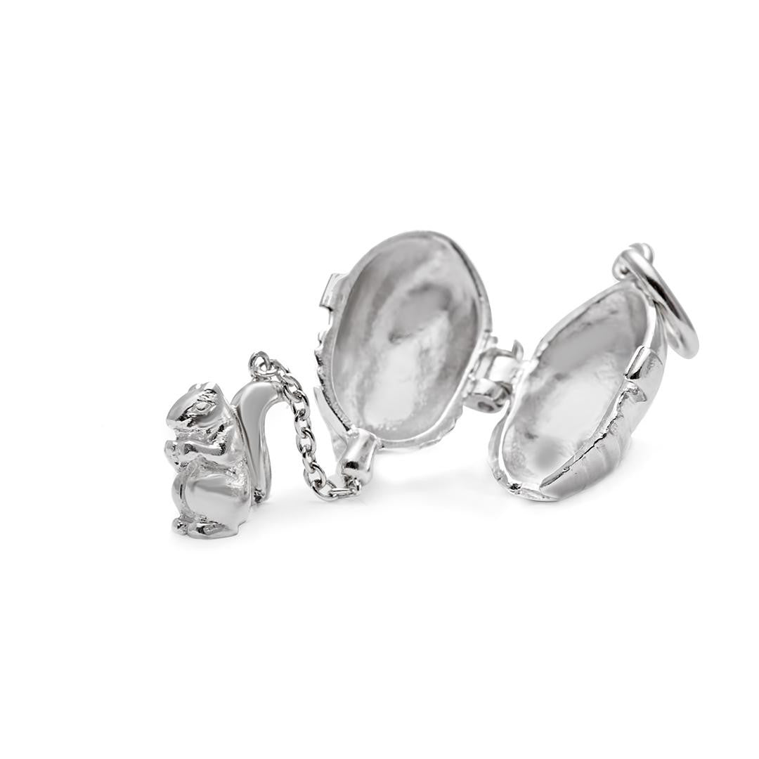 opened magical silver squirrel charm on a white background 
