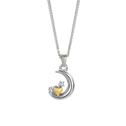 crescent moon and stars charm necklace on a white background