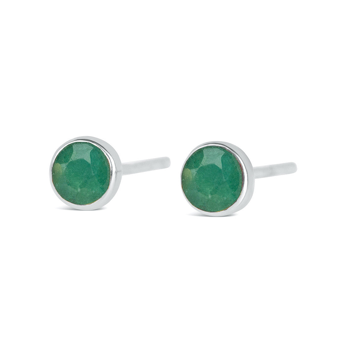 Lily Blanche silver mini stud earrings with emerald gemstone