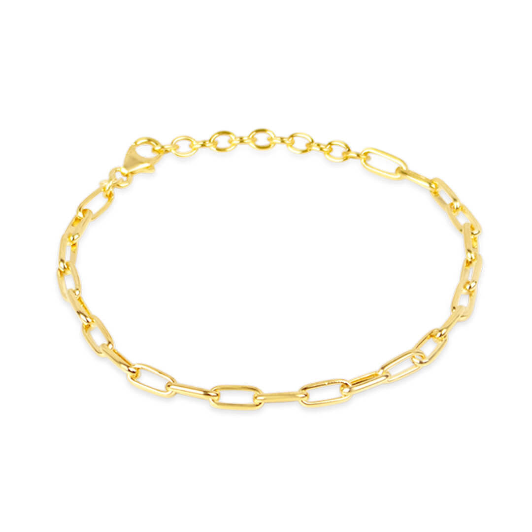 paperclip chain bracelet in gold on a white background