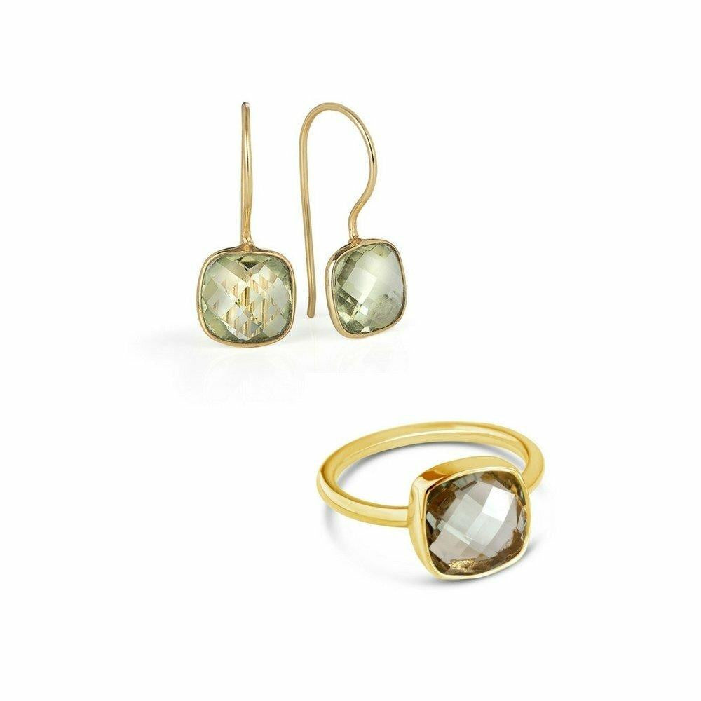 Lily Blanche green amethyst earrings in gold with ring