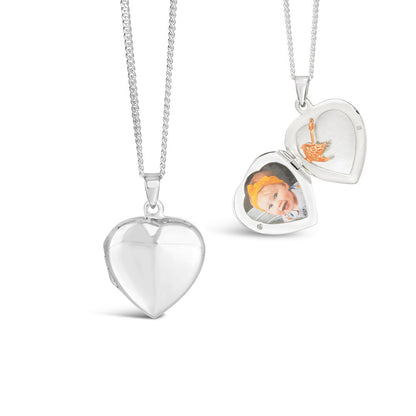 secret silver heart locket with inside and outside view of locket