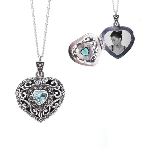 Blue Topaz Vintage Heart Locket | Silver Necklace | Lily Blanche – Lily  Blanche