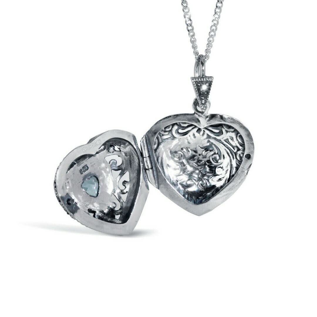 Lily Blanche white gold vintage heart locket with topaz gemstone open