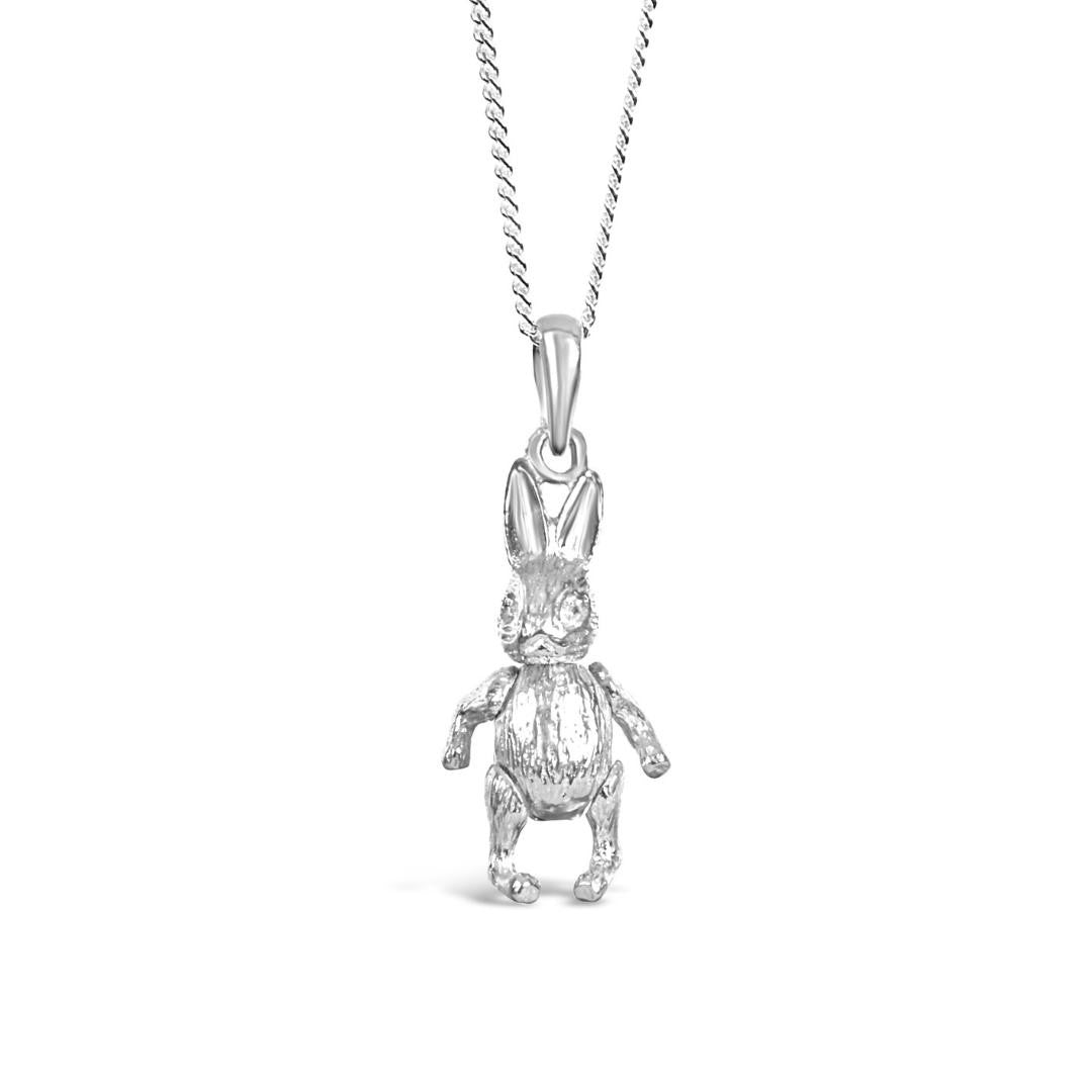 rabbit pendant in silver on a white background