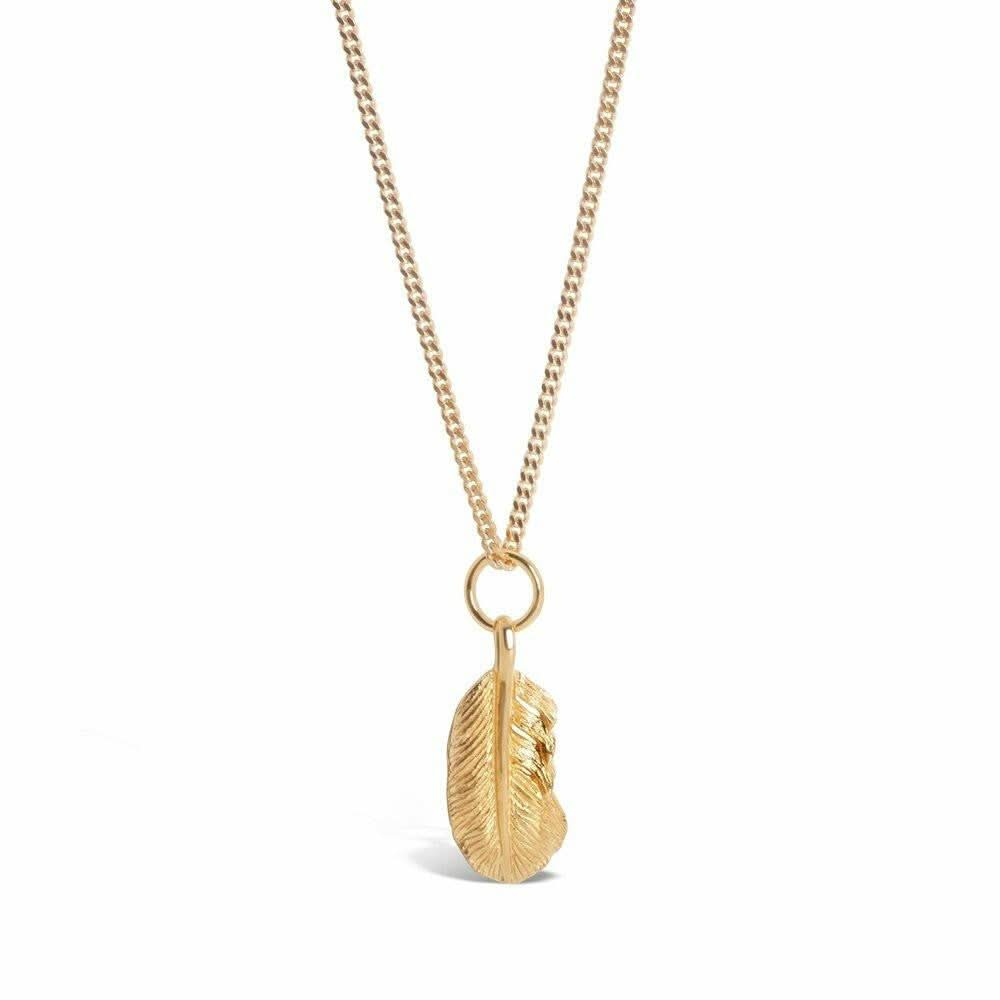 feather pendant in gold on a white background