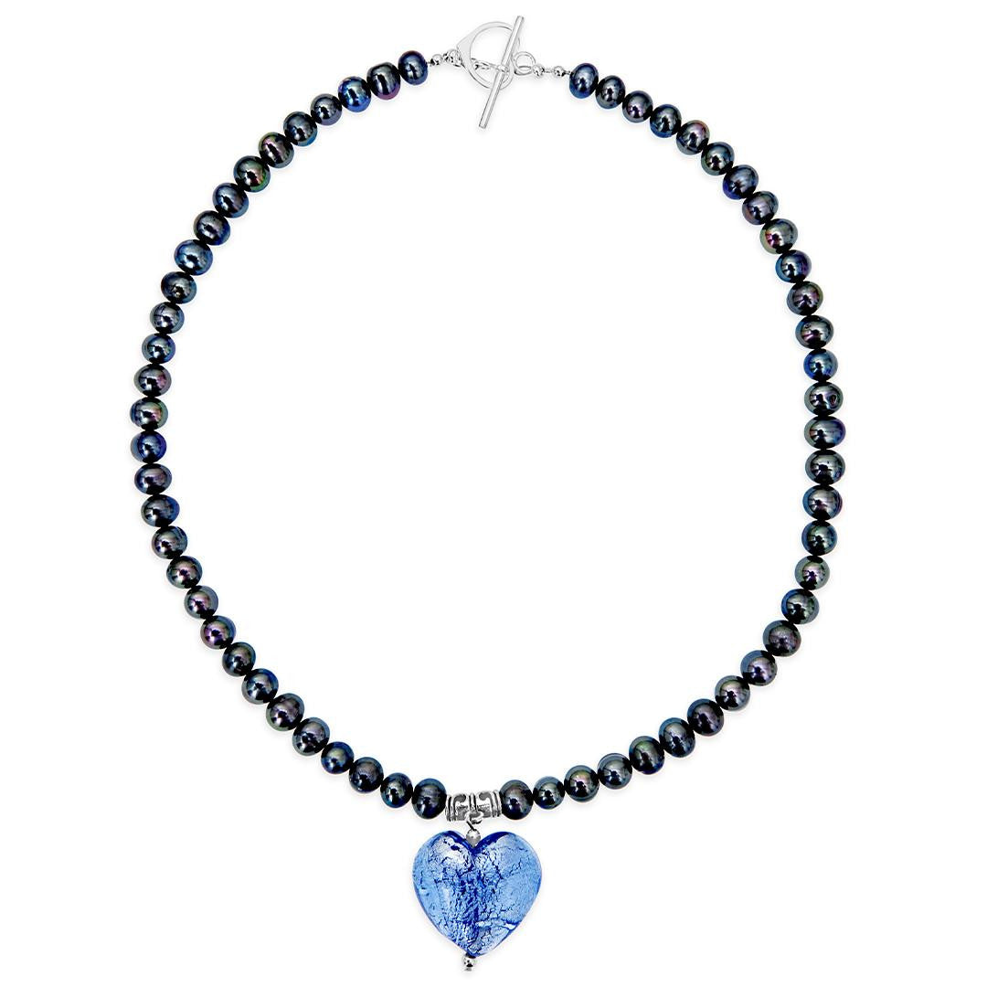 midnight pearl heart necklace on a white background