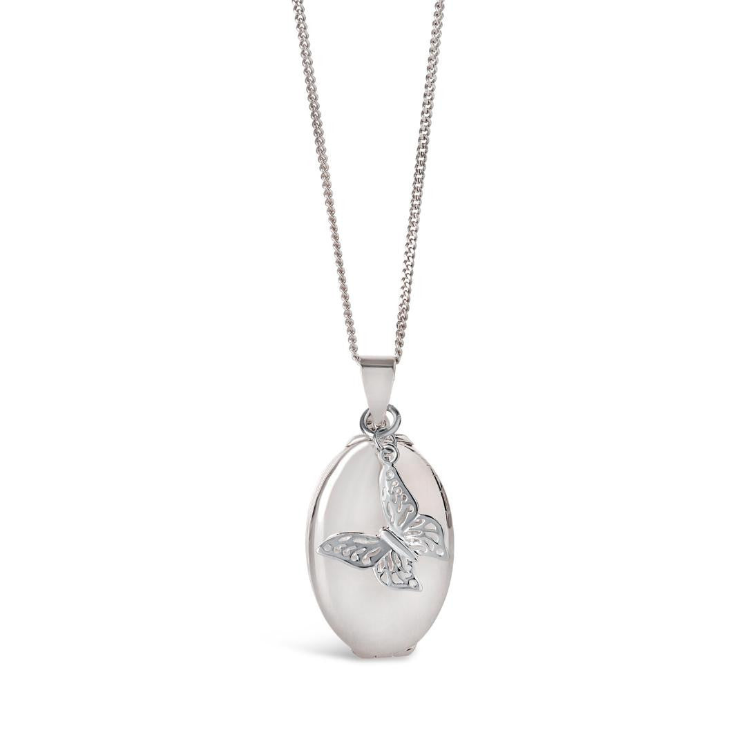 Lily Blanche silver oval shaped locket with butterfly charm
