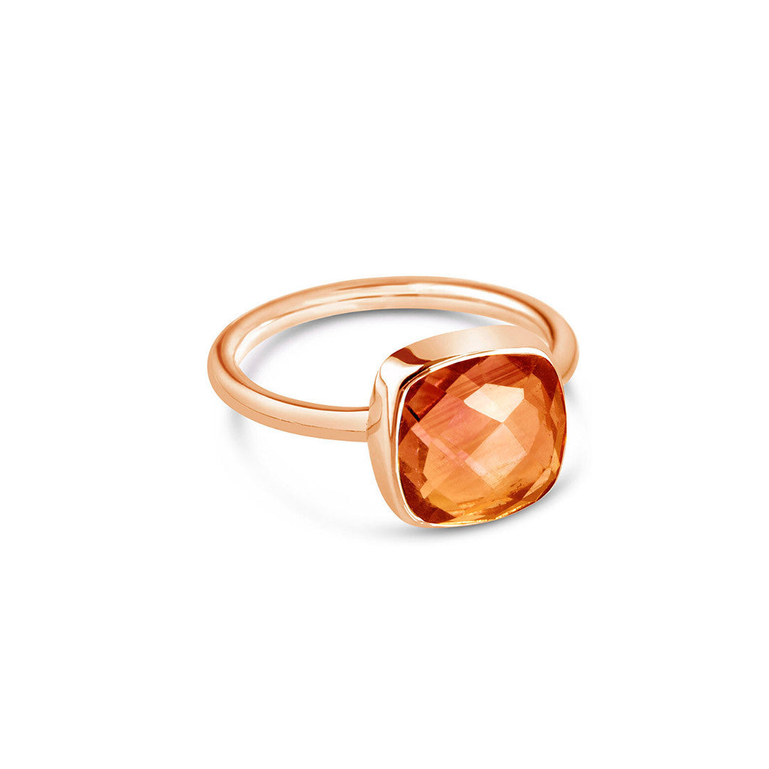 carnelian cocktail ring in rose gold on a white background