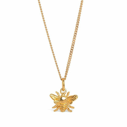 bee pendant in gold with chain on a white background