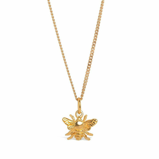 bee pendant in gold with chain on a white background