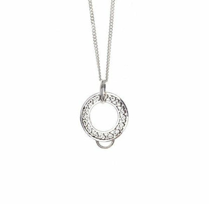 charm carrier pendant in silver on a white background