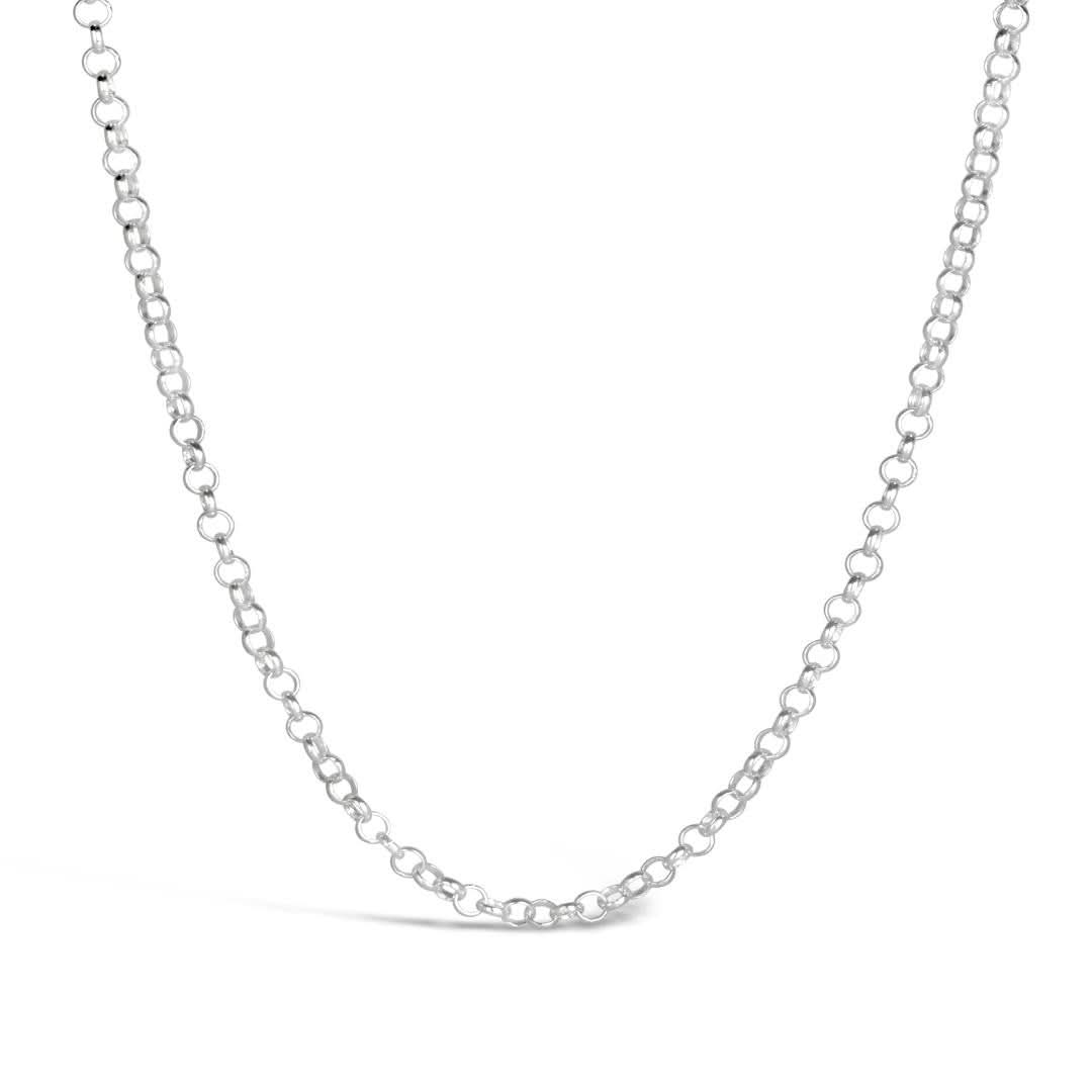 white gold belcher chain on a white background