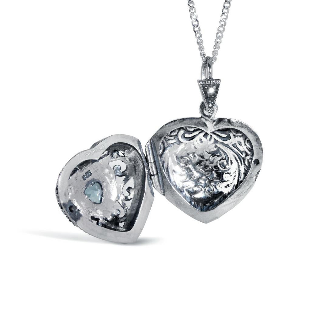 Lily Blanche silver vintage heart locket with topaz gemstone