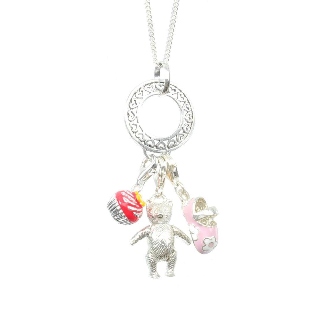 lucky charm necklace with three charms attached