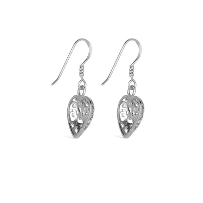 heart earrings in silver on a white background