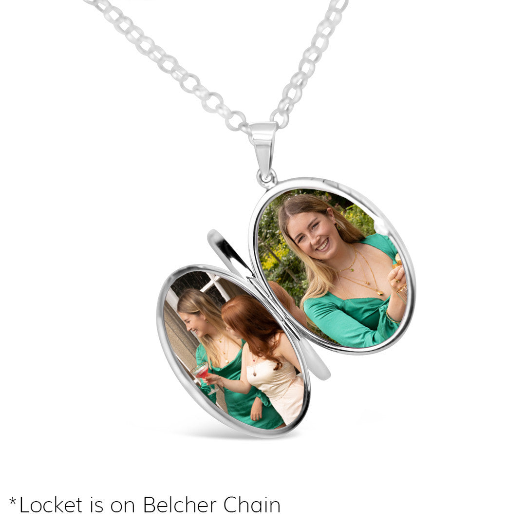 opened Queen Elizabeth four photo locket on a belcher chain