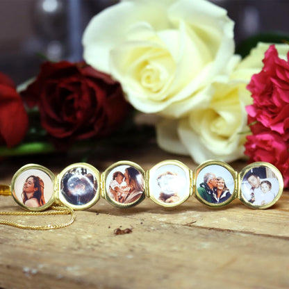 opened memory keeper locket in gold in front of flowers