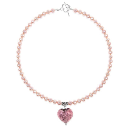 dusk pearl heart necklace on a white background