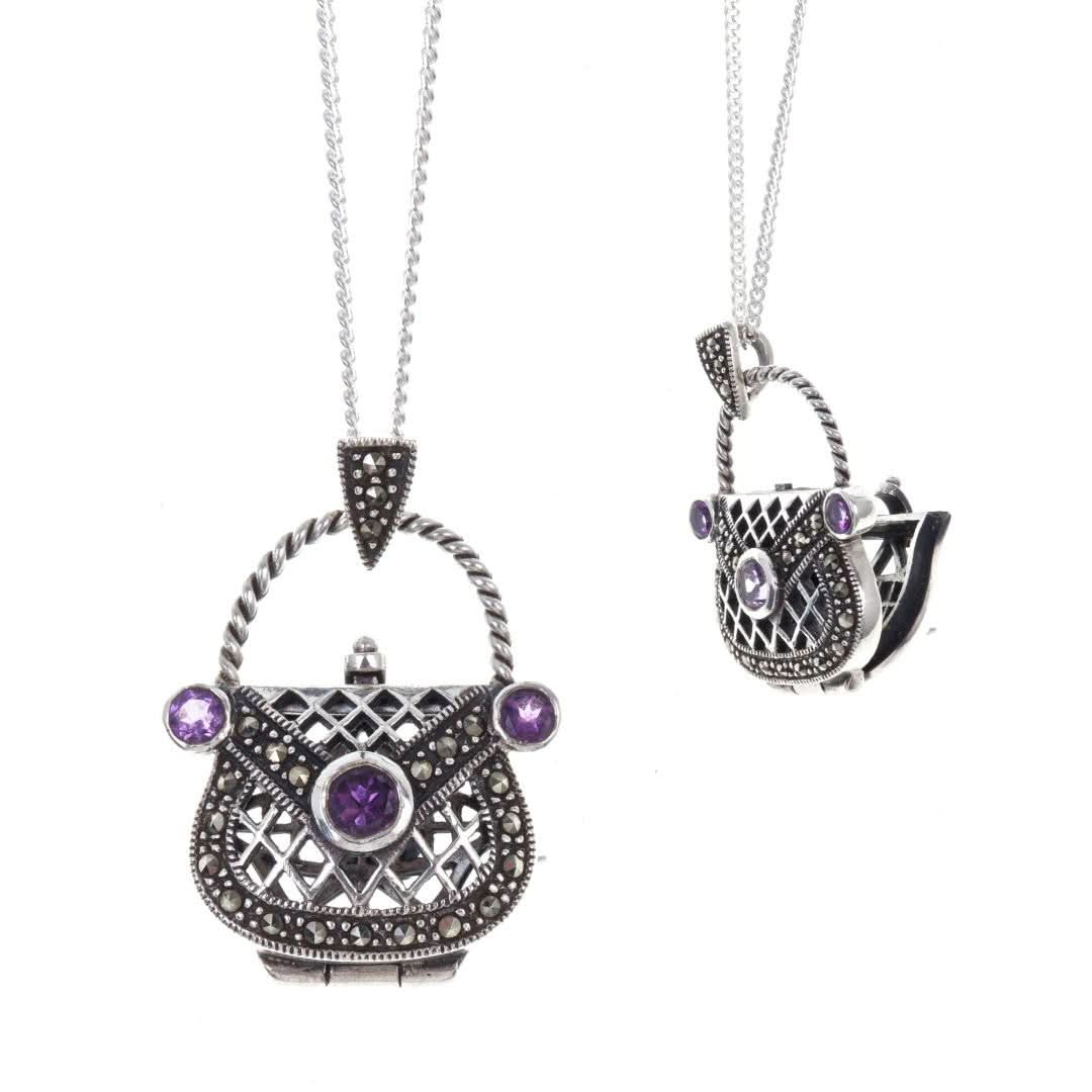 handbag locket in amethyst on a white background