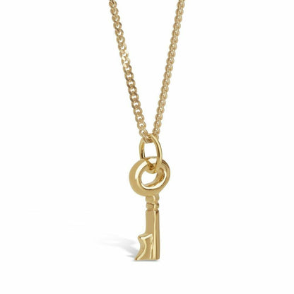 key pendant in gold on a white background