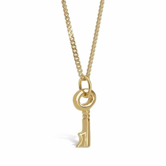 key pendant in gold on a white background