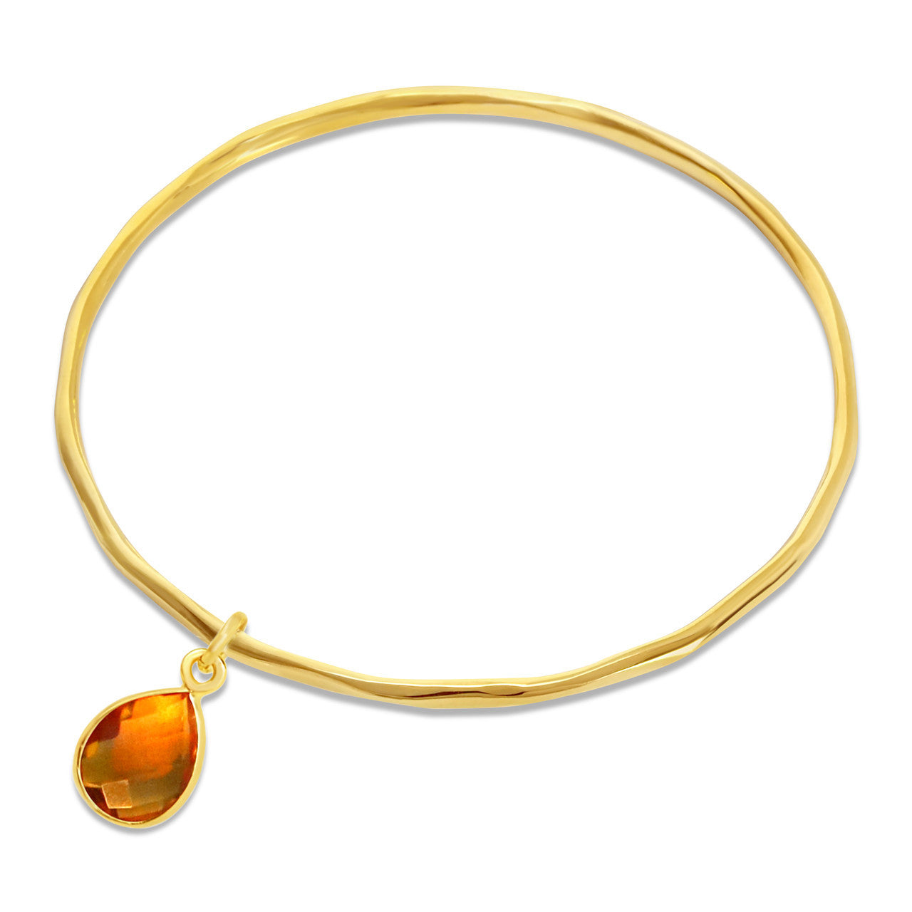 citrine charm bangle in gold on a white background