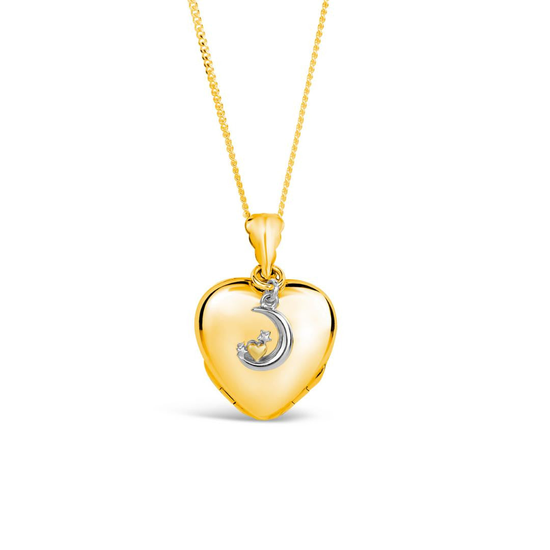 Lily Blanche gold heart shaped locket with moon charm