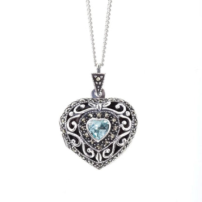 Lily Blanche white gold vintage heart locket with topaz gemstone
