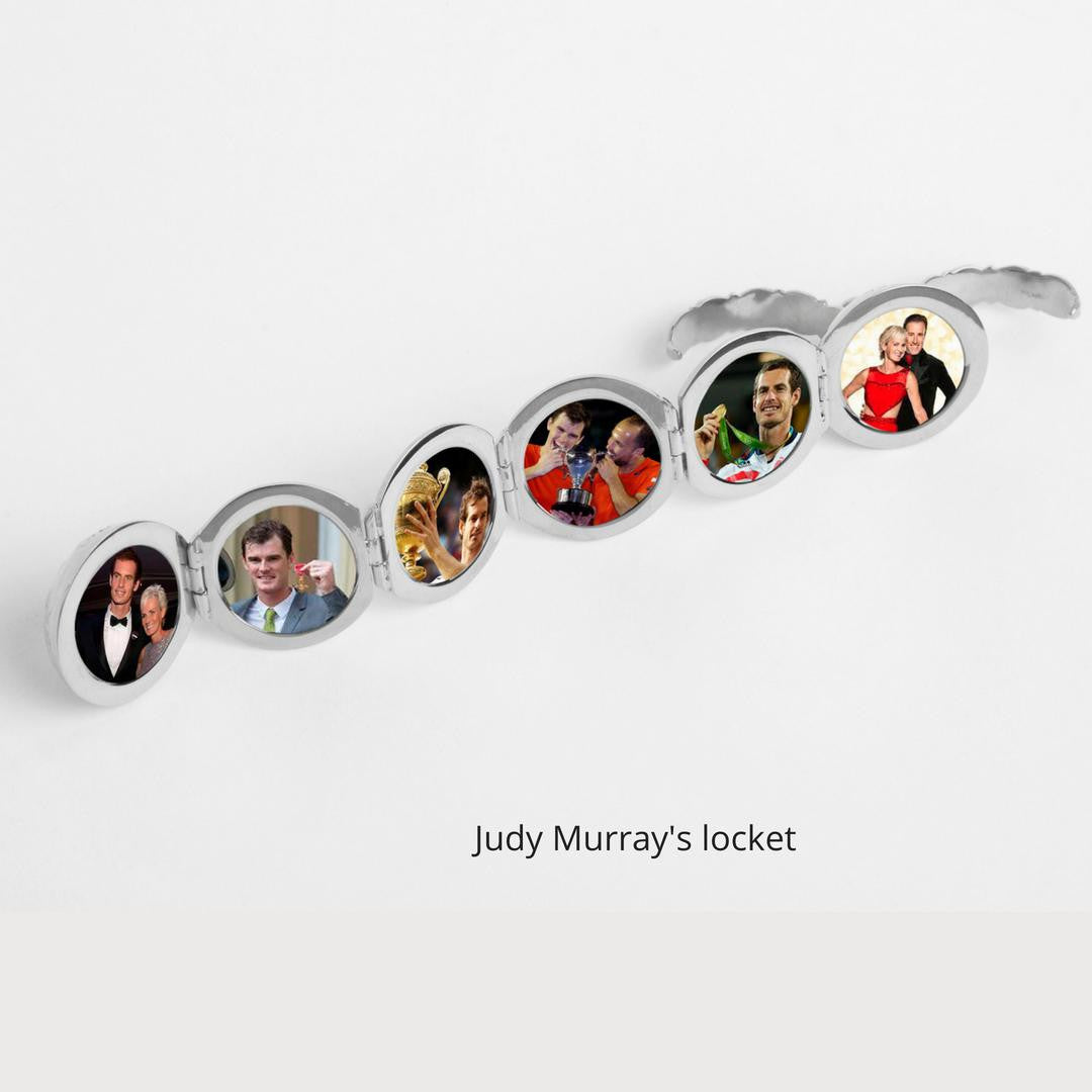 Judy Murry's opened photo locket on a white background