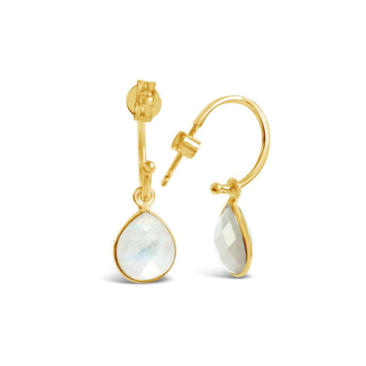 White Quartz Drop Hoop Earrings | Gold - April