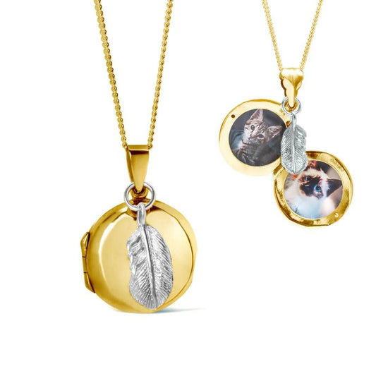 LILY BLANCHE Gold Feather Picture Locket open and closed