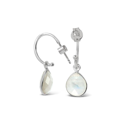 White Quartz Drop Hoop Earrings | Silver - April