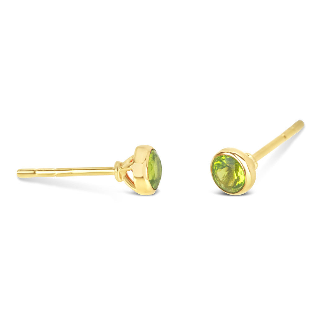 Lily Blanche gold mini stud earrings with peridot gemstone
