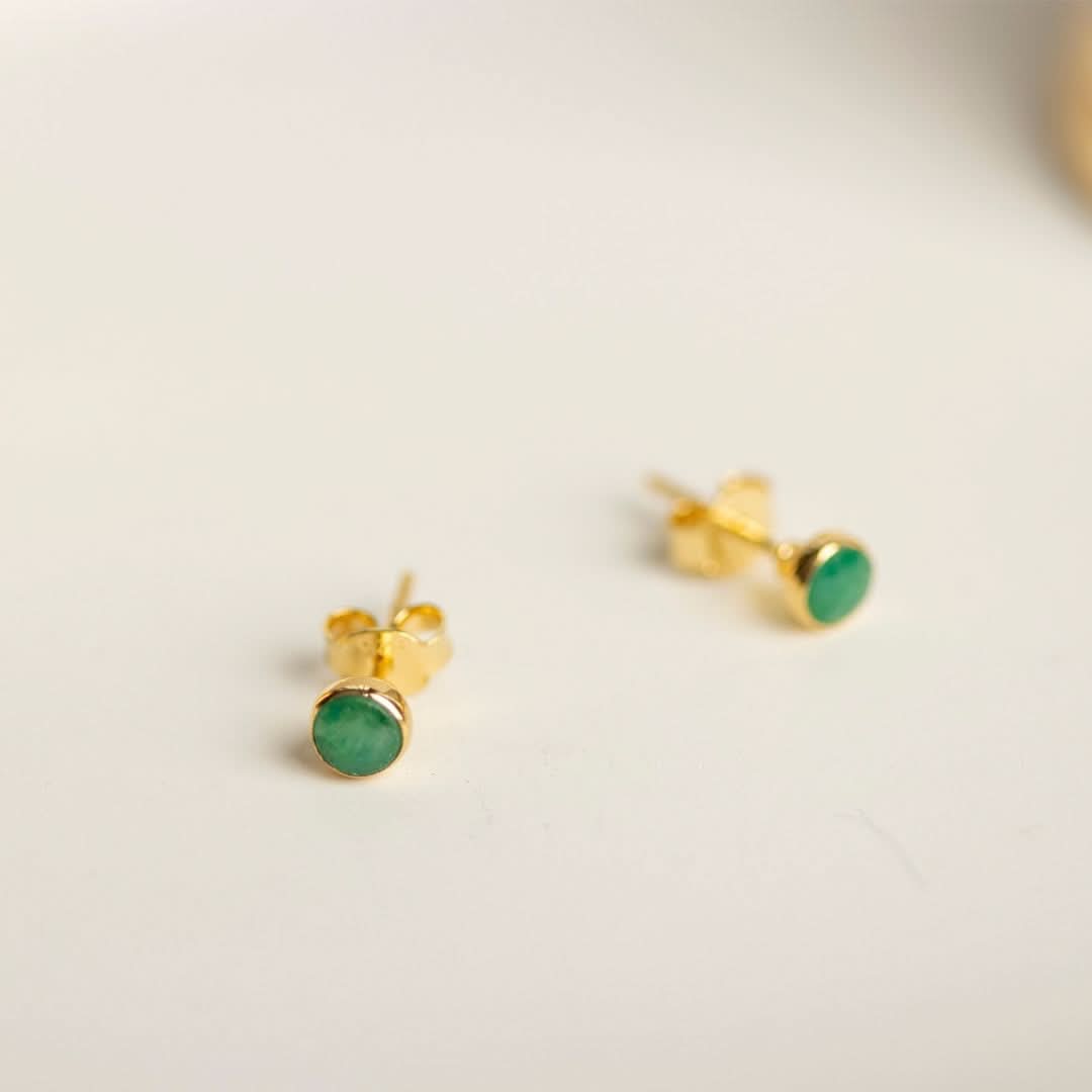 Lily Blanche rose gold mini stud earrings with emerald gemstone