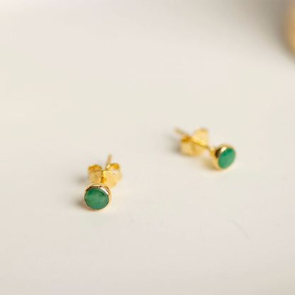 Lily Blanche rose gold mini stud earrings with emerald gemstone