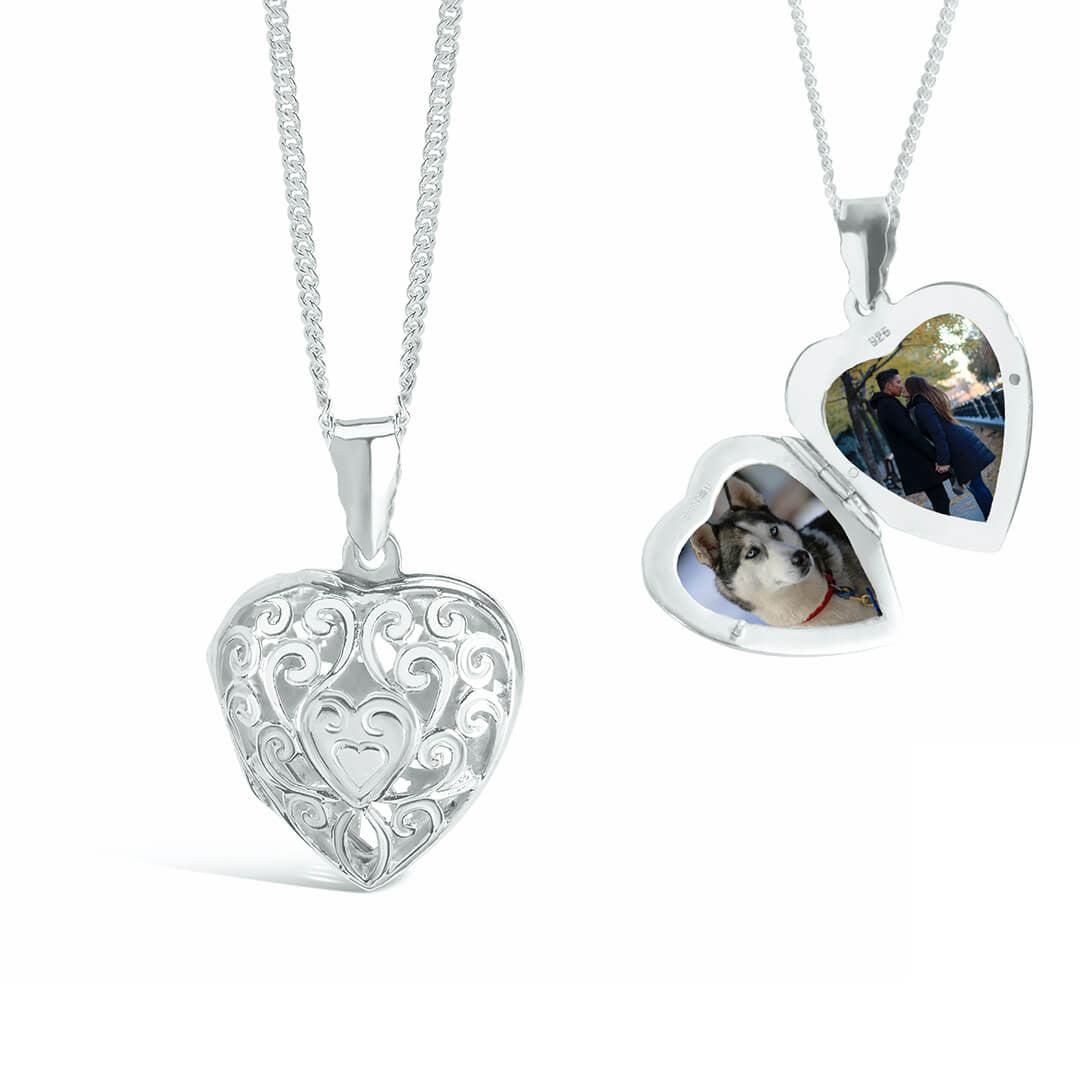 heart locket in silver on a white background 